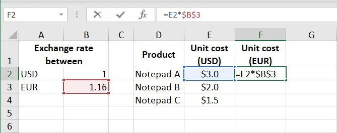 Absolute reference Excel
