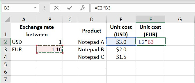 Absolute reference Excel