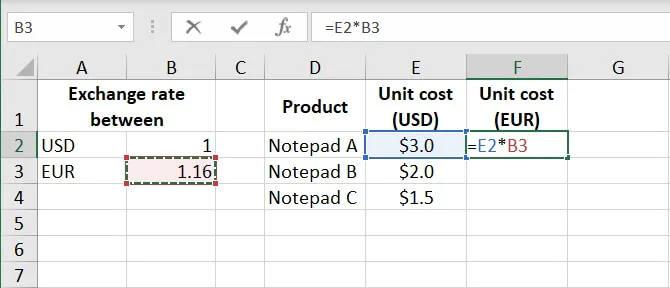 Absolute reference Excel