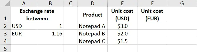 Absolute reference Excel