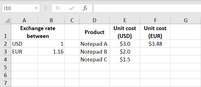 Absolute reference Excel