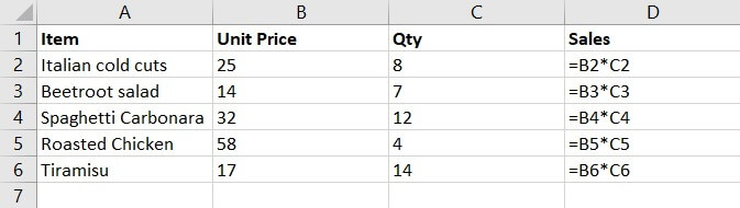 Relative reference Excel - deli example