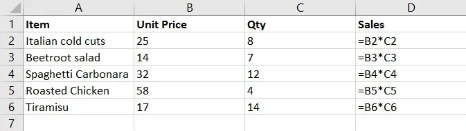 Relative reference Excel - deli example