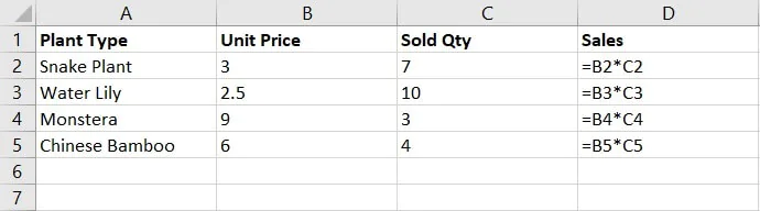 Relative reference Excel - plant example