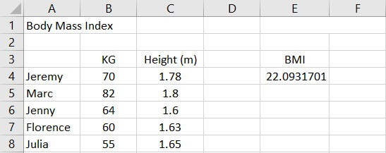 Relative reference Excel