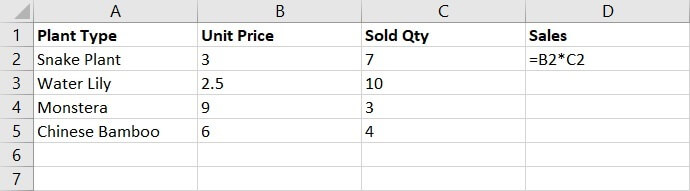 Relative reference Excel - plant example