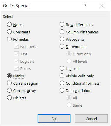 Cara menghapus baris kosong di Excel