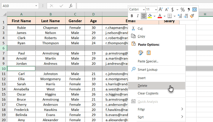 How to remove blank rows in Excel