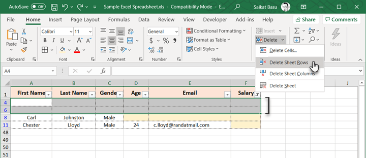 How to remove blank rows in Excel
