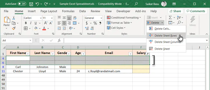 How to remove blank rows in Excel