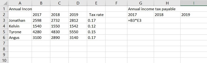 mixed cell reference example