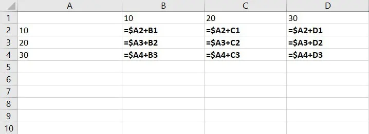 Mixed reference Excel