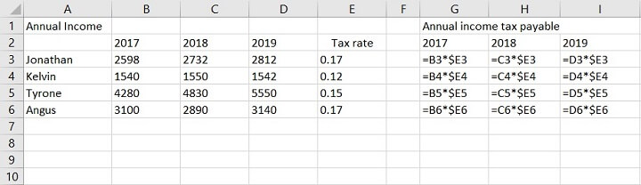 mixed cell reference example