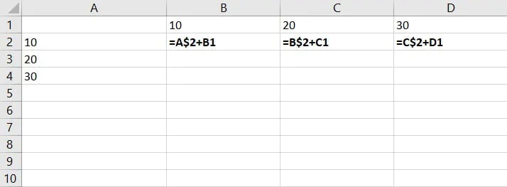 Referensi campuran Excel - konstanta baris
