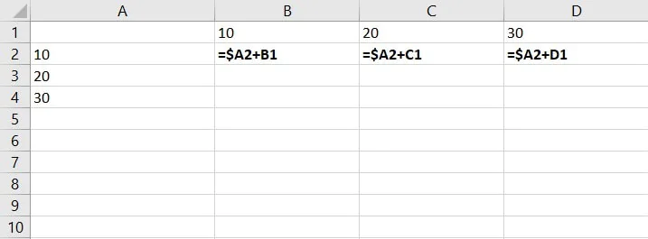 Referensi campuran Excel - konstanta kolom
