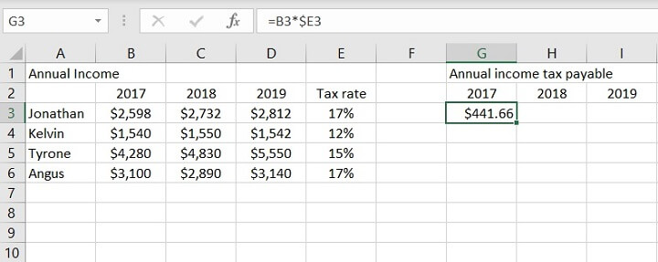 mixed cell reference example