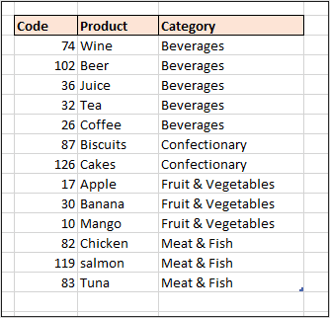 GoSkills Excel challenge - product table