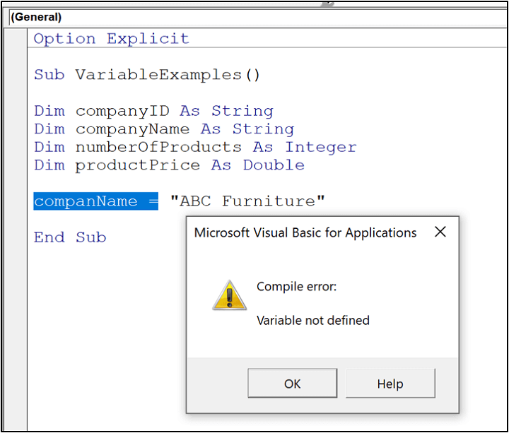 VBA variable types - option explicit