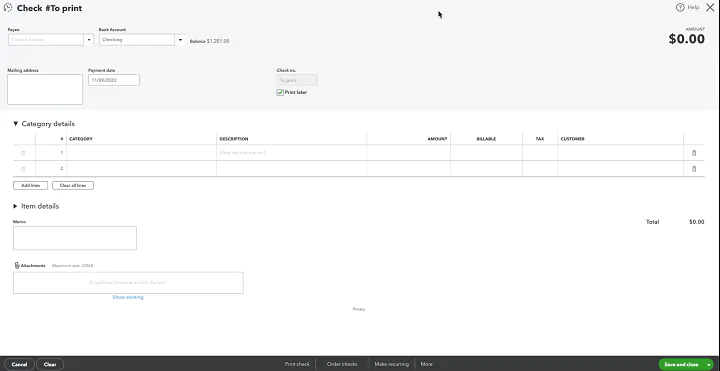 QuickBooks check