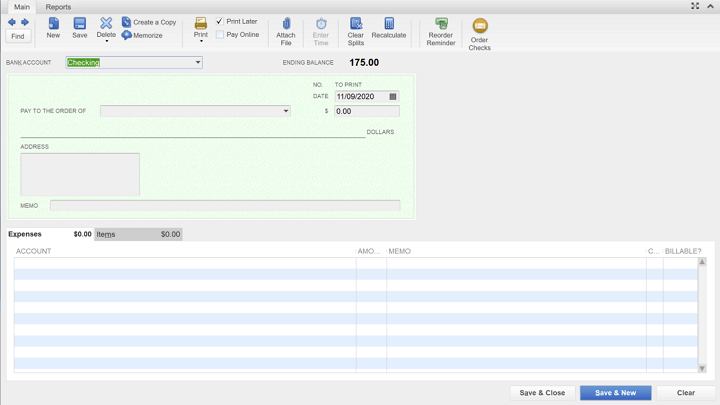 QuickBooks write check