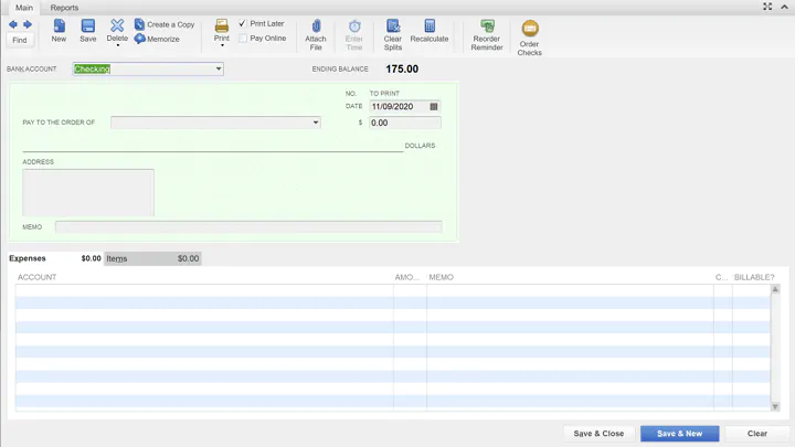 QuickBooks write check