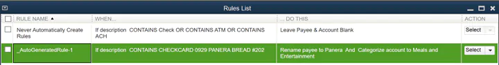 QuickBooks rules