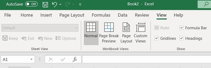 Excel ribbon - view