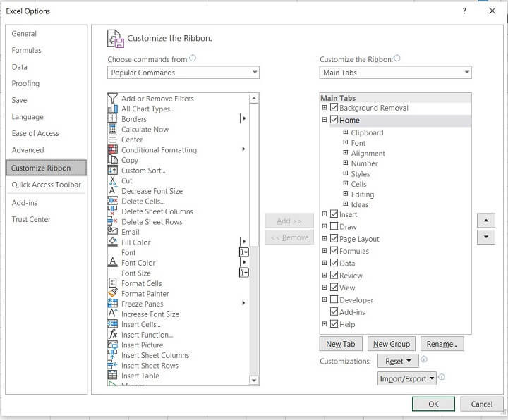 The Excel ribbon - Customize the Ribbon