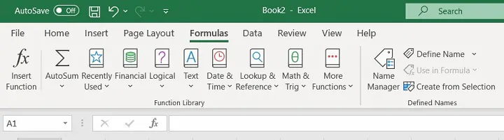 Excel ribbon - formulas