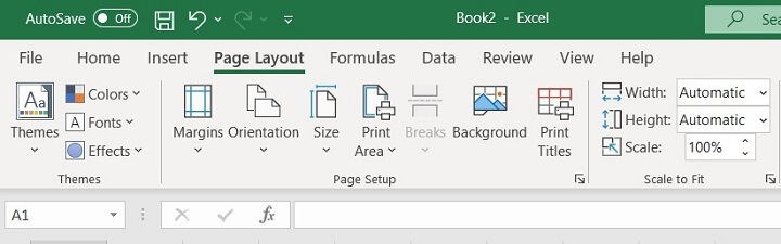 Excel ribbon - page layout