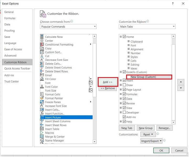 The Excel ribbon - Customize the Ribbon