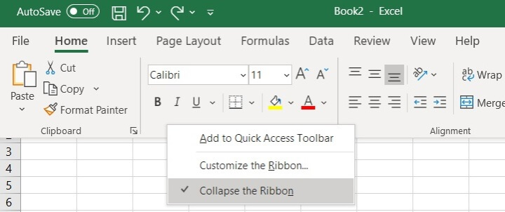 The Excel ribbon - Restore the Ribbon