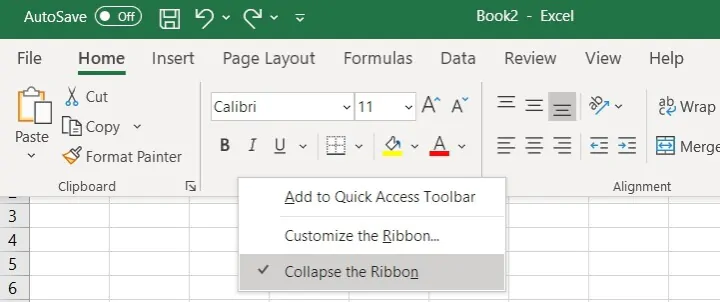 The Excel ribbon - Restore the Ribbon