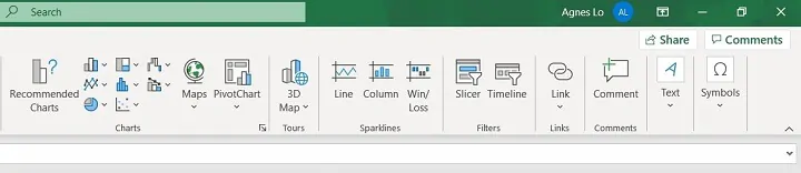 Excel ribbon - insert tab