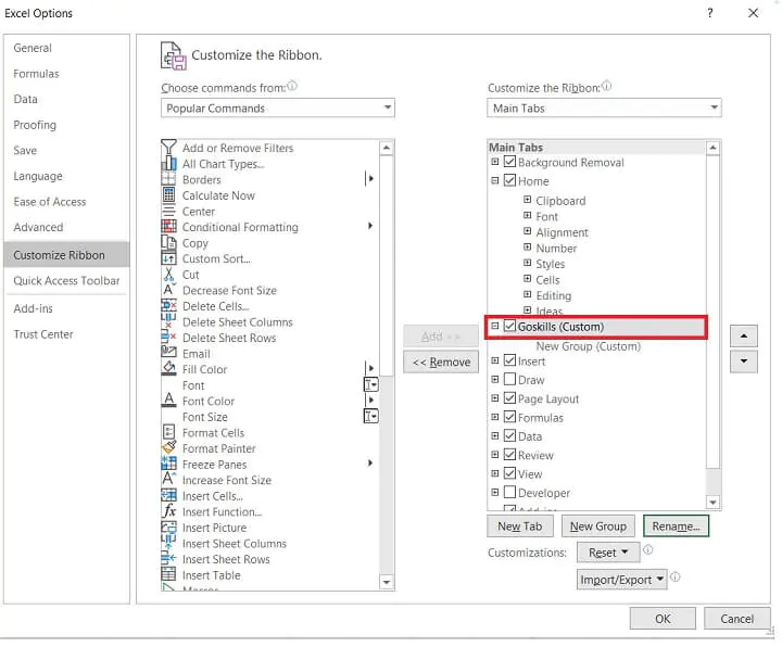 The Excel ribbon - Customize the Ribbon