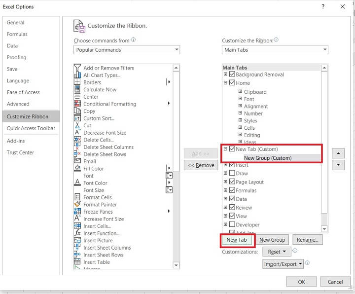 The Excel ribbon - Customize the Ribbon