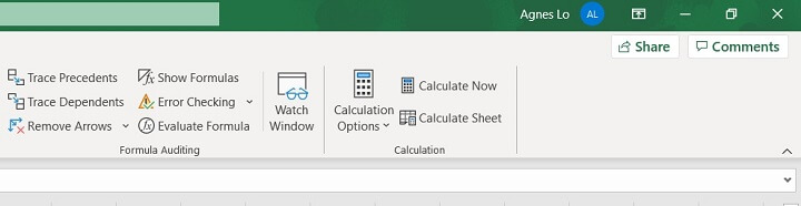 Excel ribbon - formulas