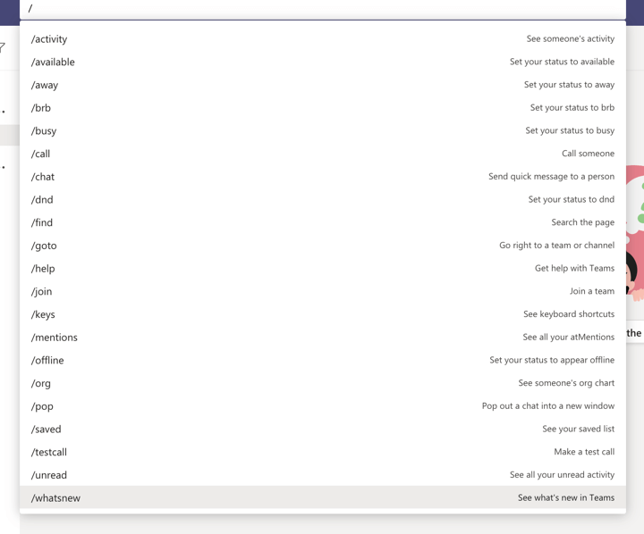 Microsoft teams features - slash commands