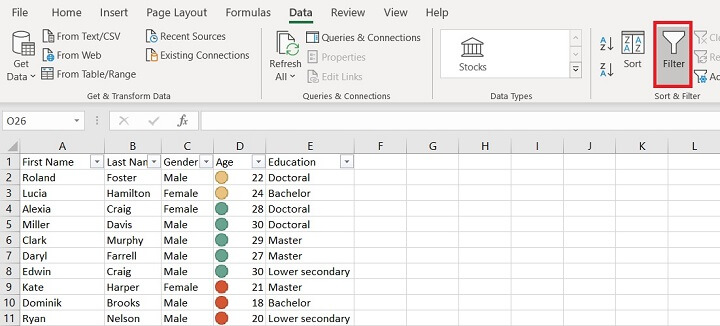 Sorting in Excel - dropdown