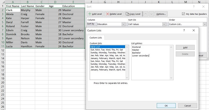 Sorting in Excel - custom