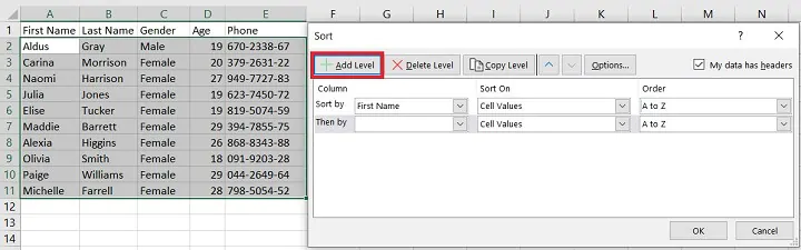 Sorting in Excel - multi level sorting