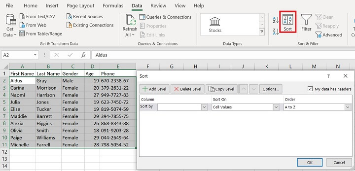 Sorting in Excel - multi level sorting