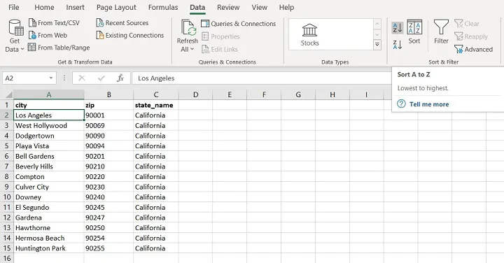 Sorting in Excel - entire spreadsheet