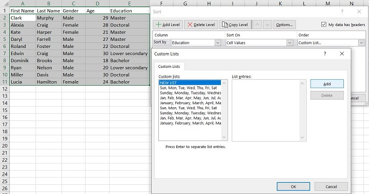 Sorting in Excel - custom