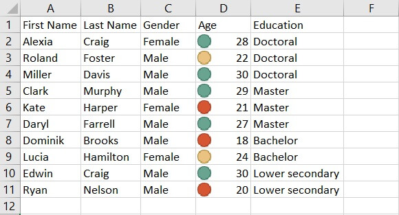 Sorting in Excel - cell icon