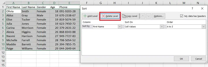 Sorting in Excel - multi level sorting