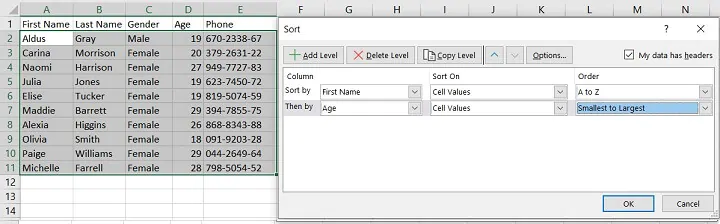 Sorting in Excel - multi level sorting