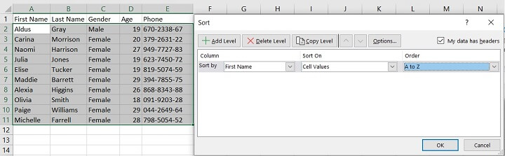 Sorting in Excel - multi level sorting