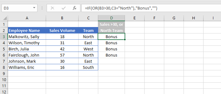 Excel OR function