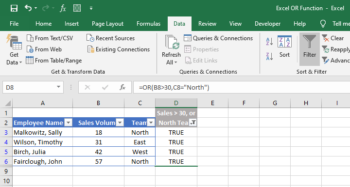 Excel OR function - filter feature